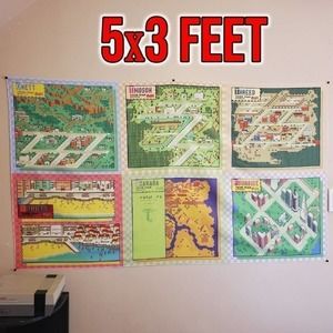 EarthBound / Mother 2 town maps tapestry 5x3 feet SNES game room banner flag